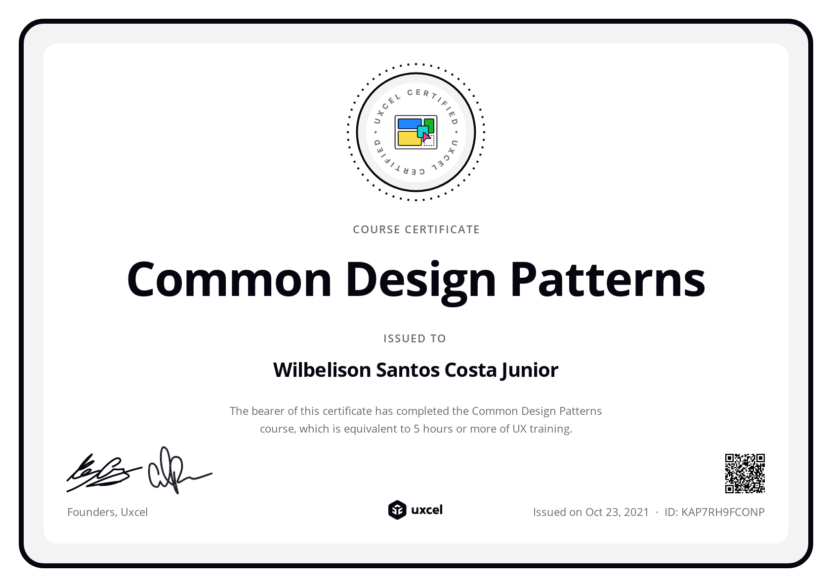 Wilbelison Santos Costa Junior's certificate